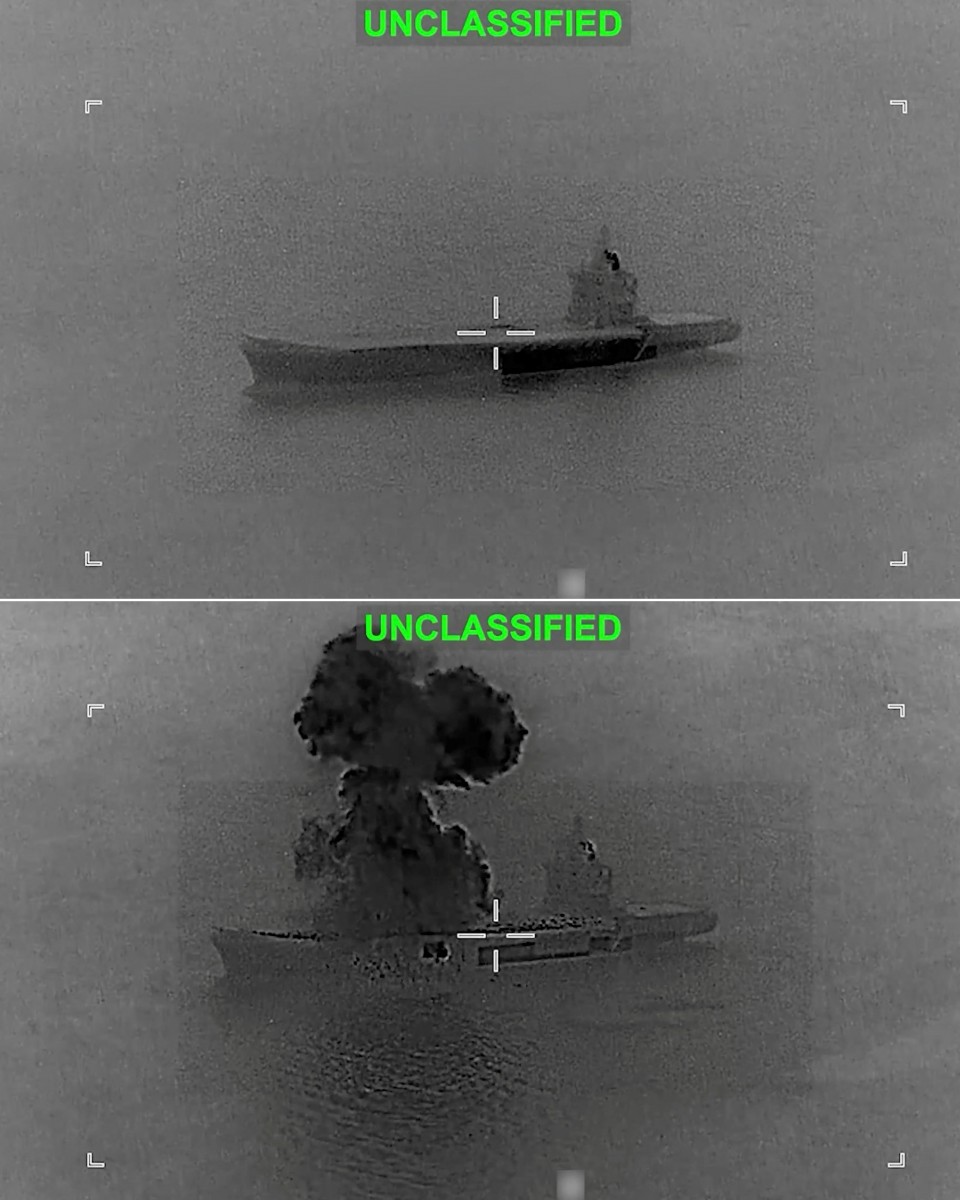 فيديو غير مؤرخ وغير محدد الموقع نشرته القيادة المركزية الأميركية على حسابها X @CENTCOM في 5 آذار/مارس 2026، ضربة على سفينة كجزء من 