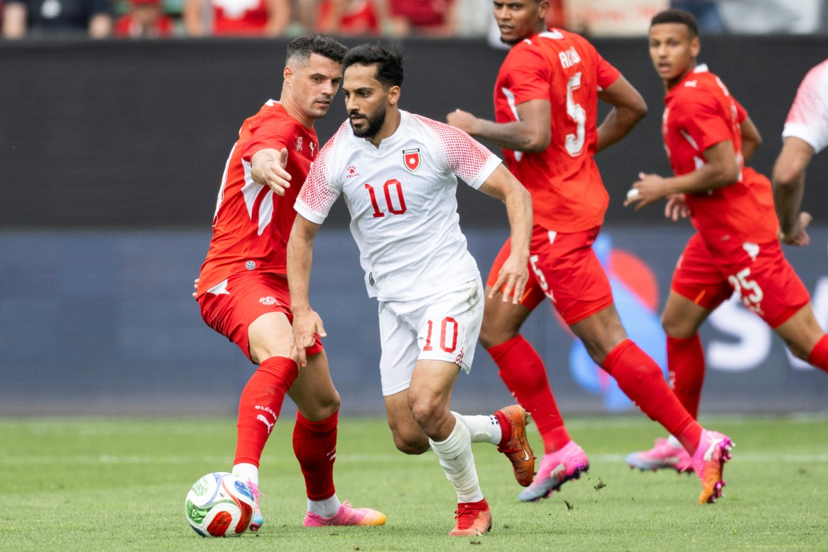 من مباراة الأردن وسويسرا الودية. (أ ف ب)