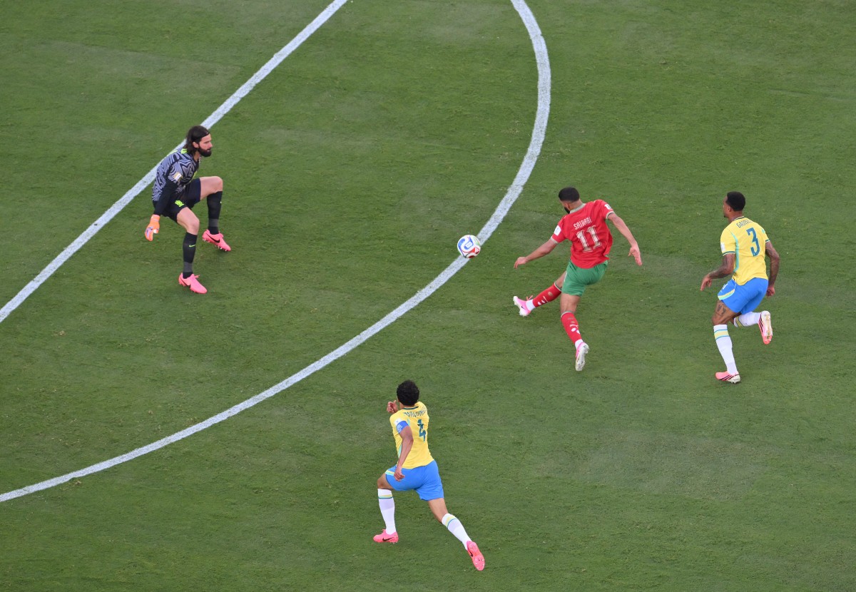 من مباراة البرازيل والمغرب. (أ ف ب)