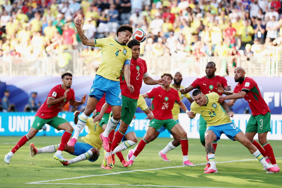 من مباراة المغرب والبرازيل. (أ ف ب)