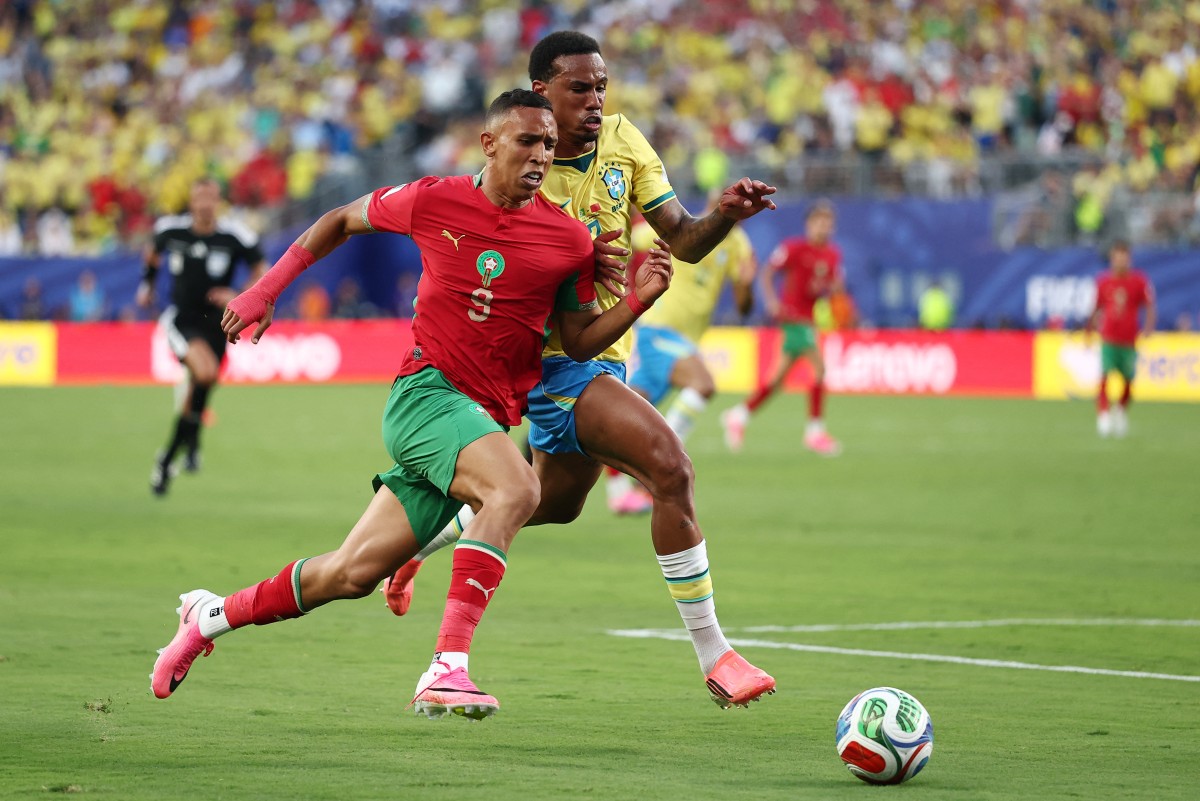 من مباراة البرازيل والمغرب. (أ ف ب)