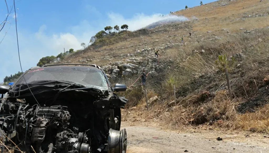 Targeted vehicle in Kfar Reman (AFP).