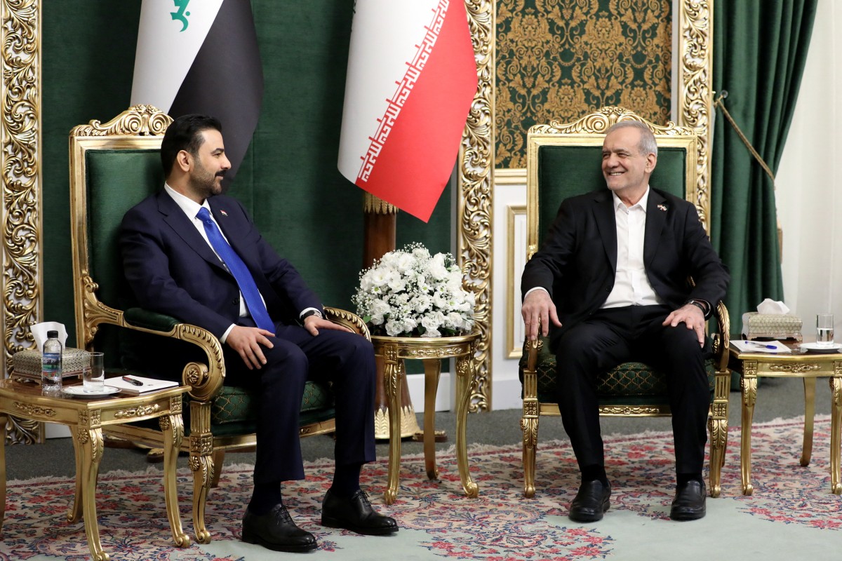 الرئيس الإيراني مسعود بزشكيان يلتقي رئيس الوزراء العراقي علي الزيدي في طهران، 23 تموز/يوليو 2026. (الرئاسة الإيرانية)