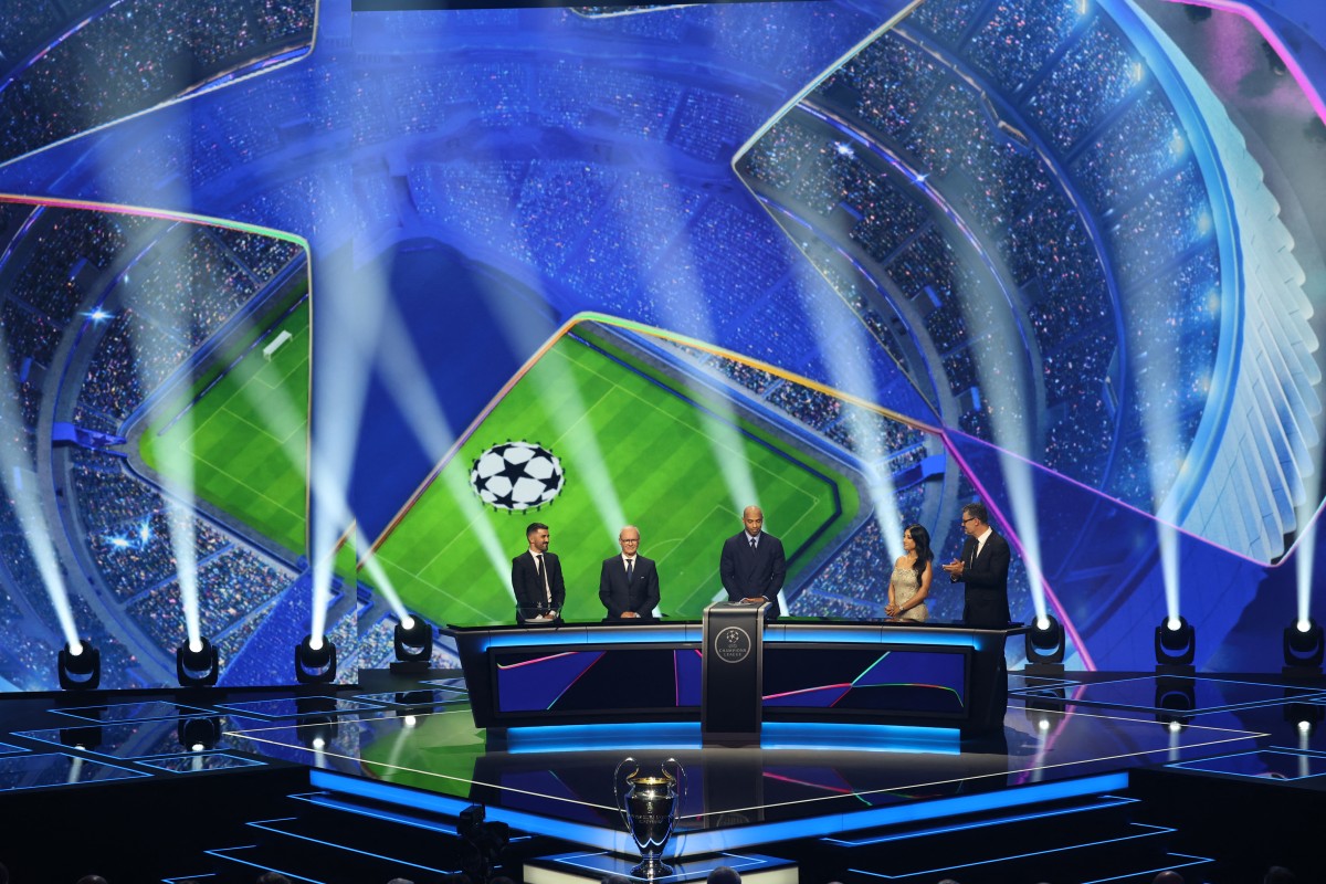 من مراسم قرعة دوري أبطال أوروبا لموسم 2026-2027. (أ ف ب)