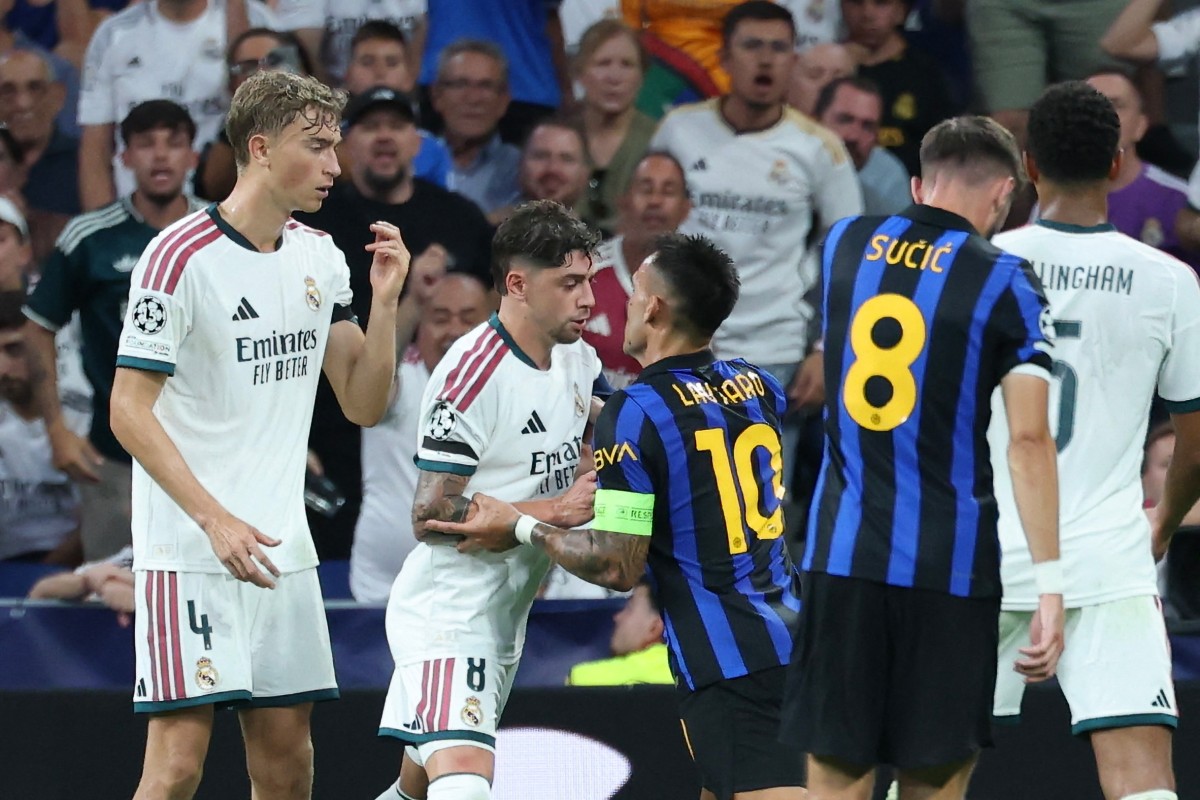 من مباراة ريال مدريد وإنتر في دوري أبطال أوروبا. (أ ف ب)