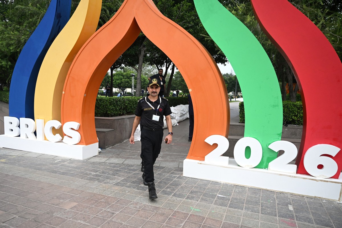 مجسم قمة بريكس 2026 في الهند. (أ ف ب)