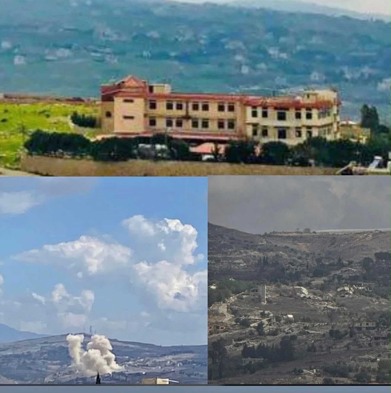 تفجير نفذه الجيش الإسرائيلي في بلدة حولا في قضاء مرجعيون، فخّخ خلالها المدرسة الخاصة في البلدة ودمرها (صورة متداولة مركبة)