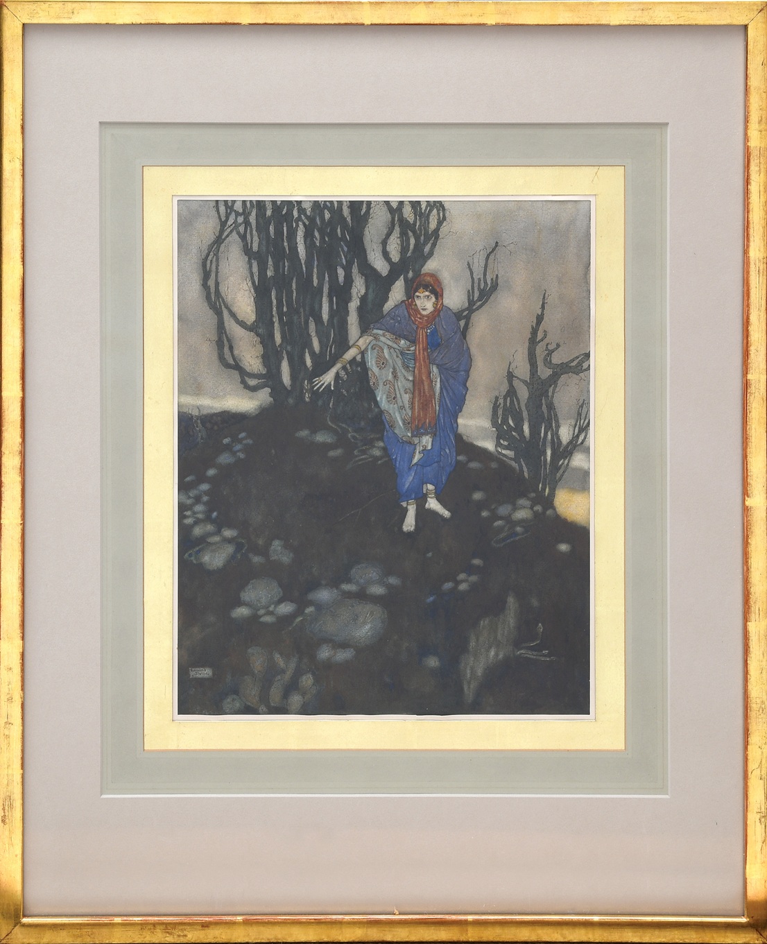 العمل الفني الأصلي لكتاب 'قصصٌ من الليالي العربية'. (1907 - بيتر هارينغتون)