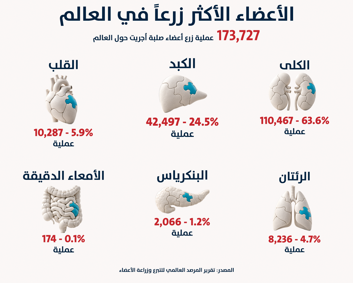 الأعضاء الأكثر زرعاً في العالم (تصميم النهار). 