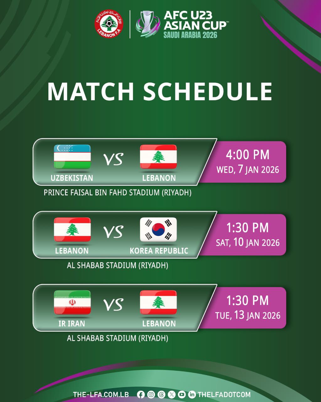 برنامج مباريات منتخب لبنان الأولمبي.