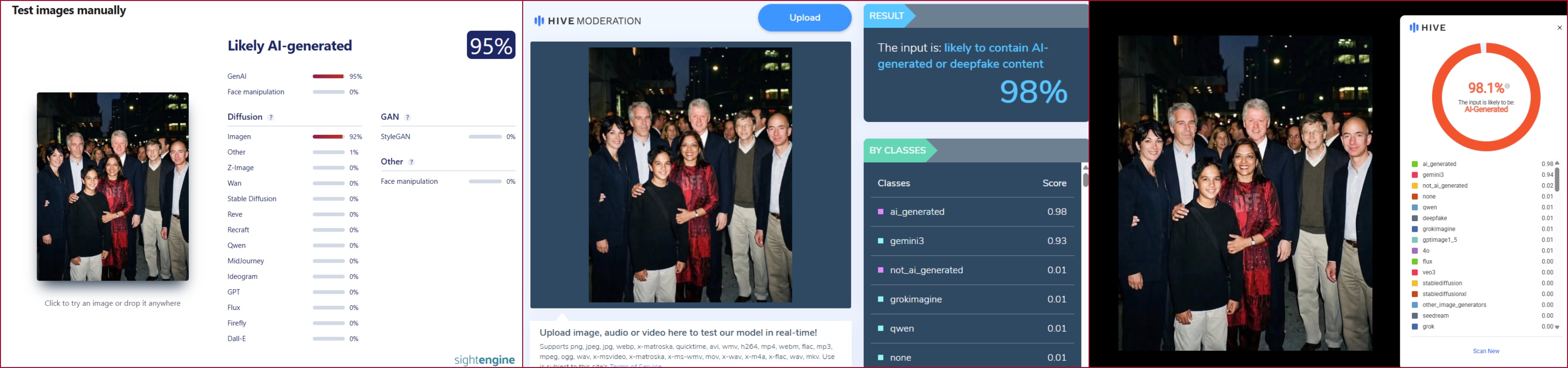 نتيجة فحص الصورة في مواقع متخصصة بكشف التزييف