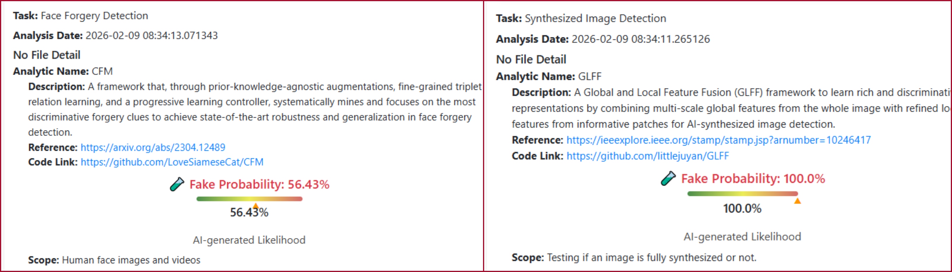 نتيجة فحص الصورة بواسطة برنامج DeepFake-O-Meter