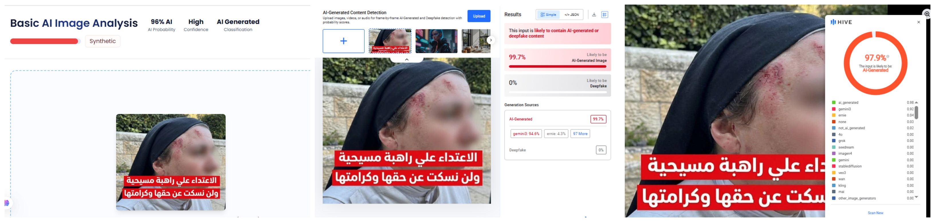 نتيجة فحص الصورة في مواقع متخصصة بكشف التزييف