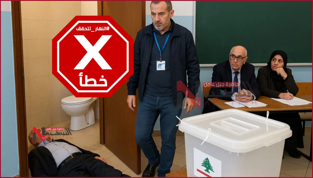 هذه الصورة لسقوط رئيس قلم داخل المرحاض في مركز اقتراع بصيدا منشأة بالذكاء الاصطناعي FactCheck#