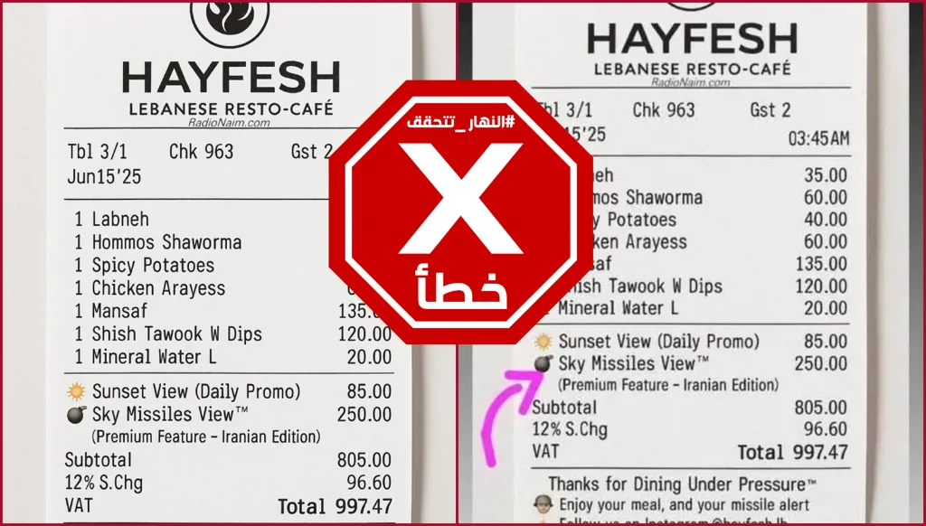 25 دولاراً لمشاهدة الصواريخ تعبر السماء... فاتورة HAYFESH مزحة لبنانية FactCheck#