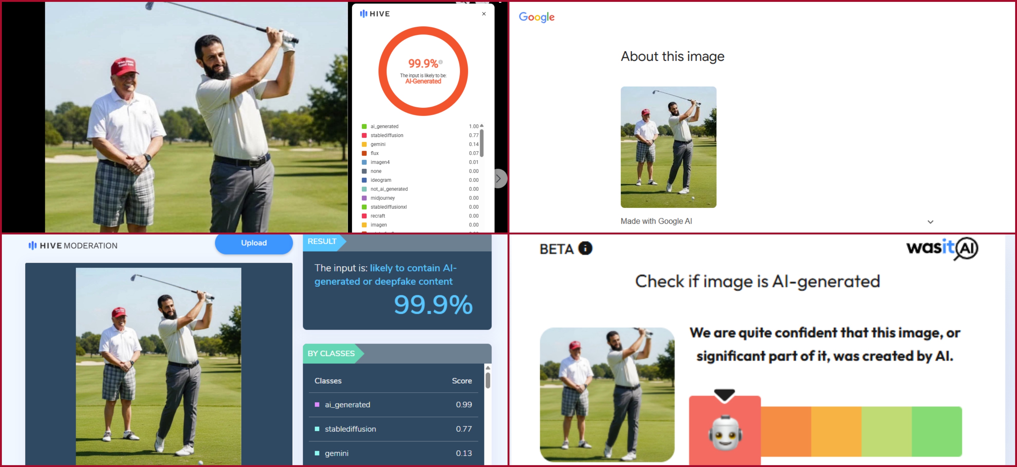 نتائج فحص الصورة بواسطة مواقع متخصصة بكشف التزييف ومحرك غوغل