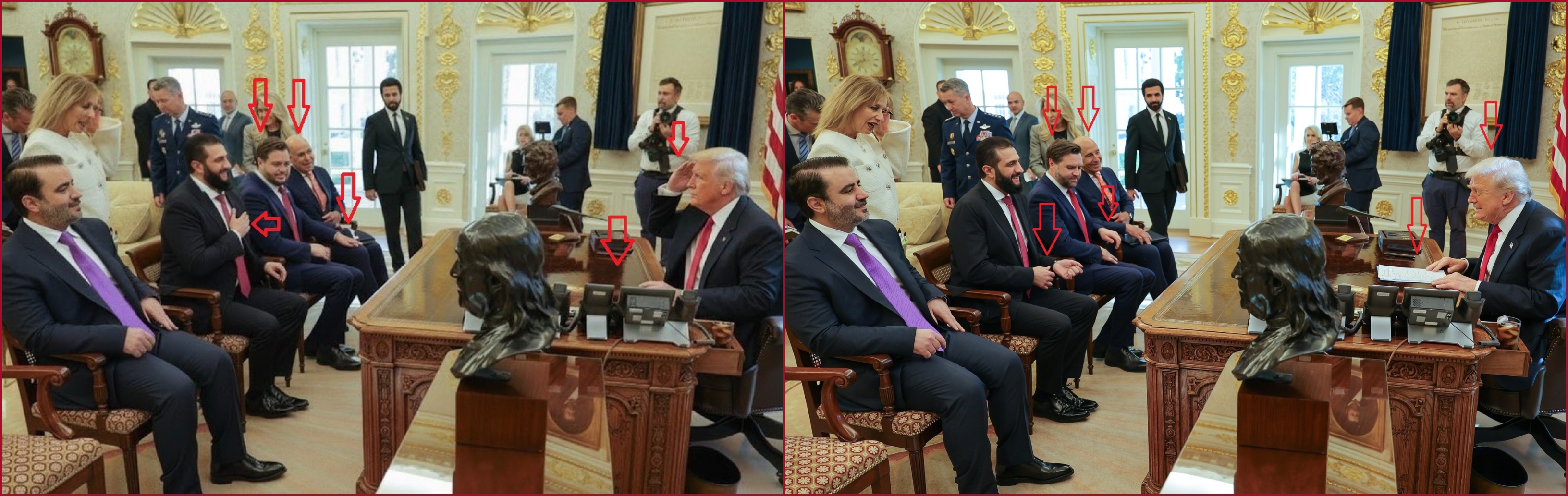 مقارنة بين الصورتين الاصلية (الى اليمين) والزائفة (الى اليسار)