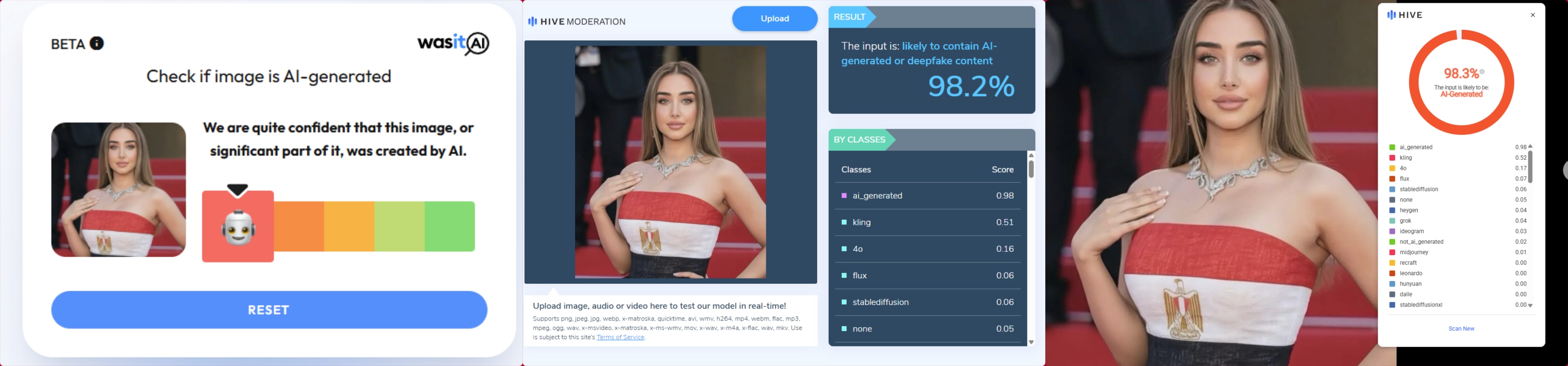 نتيجة فحص الصورة في مواقع متخصصة بكشف التزييف
