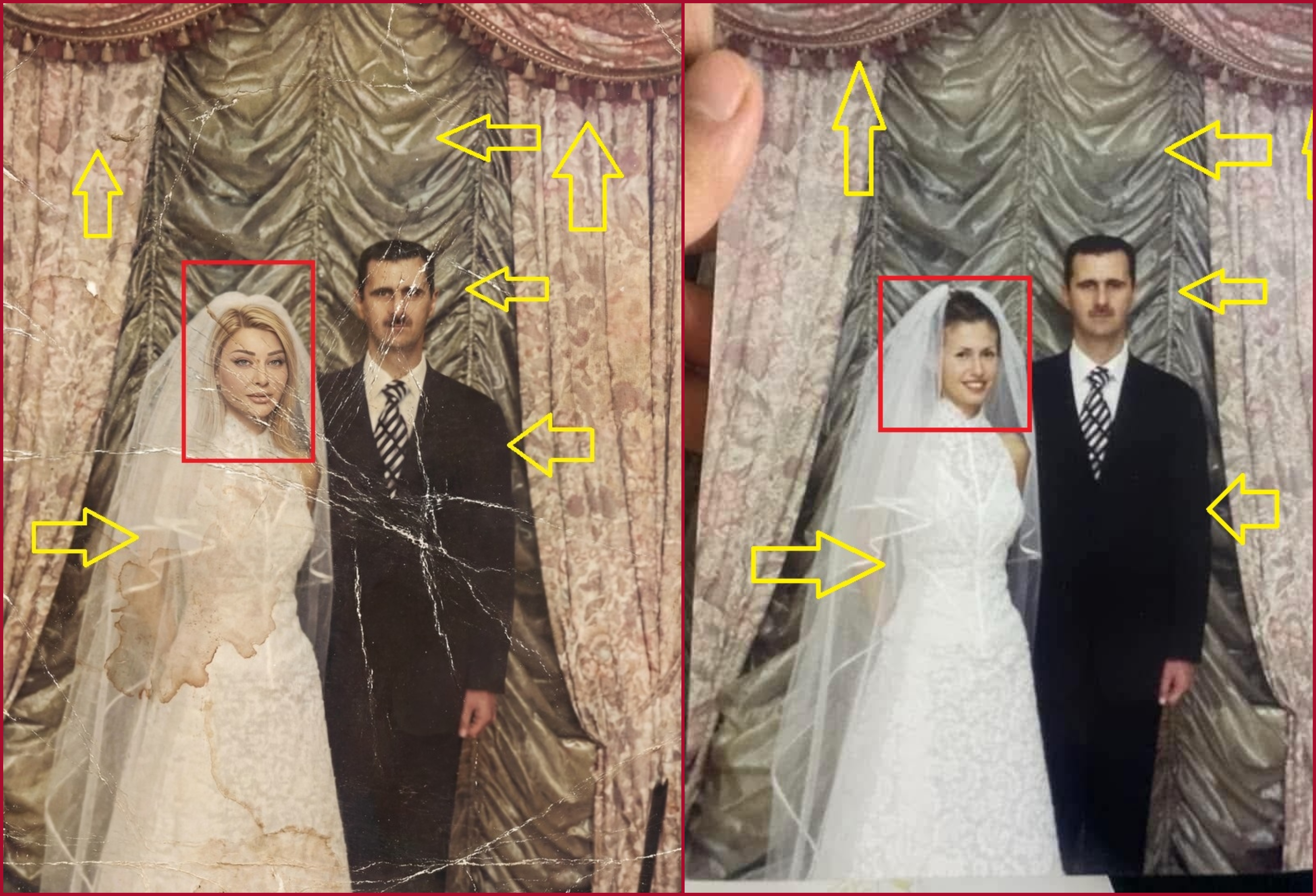 مقارنة بين الصورتين الاصلية (الى اليمين) والمتناقلة (الى اليسار)