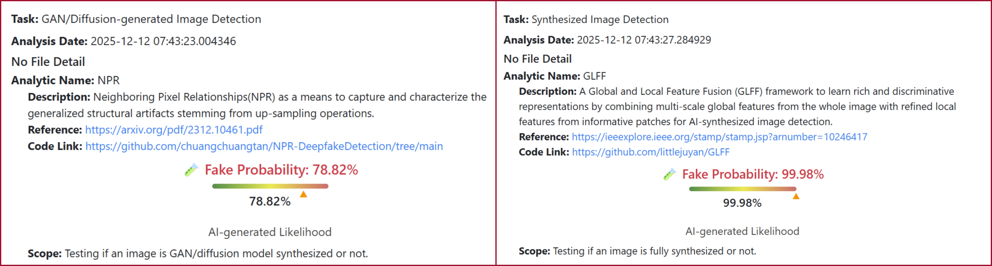 نتيجة فحص الصورة بواسطة برنامج DeepFake-O-Meter