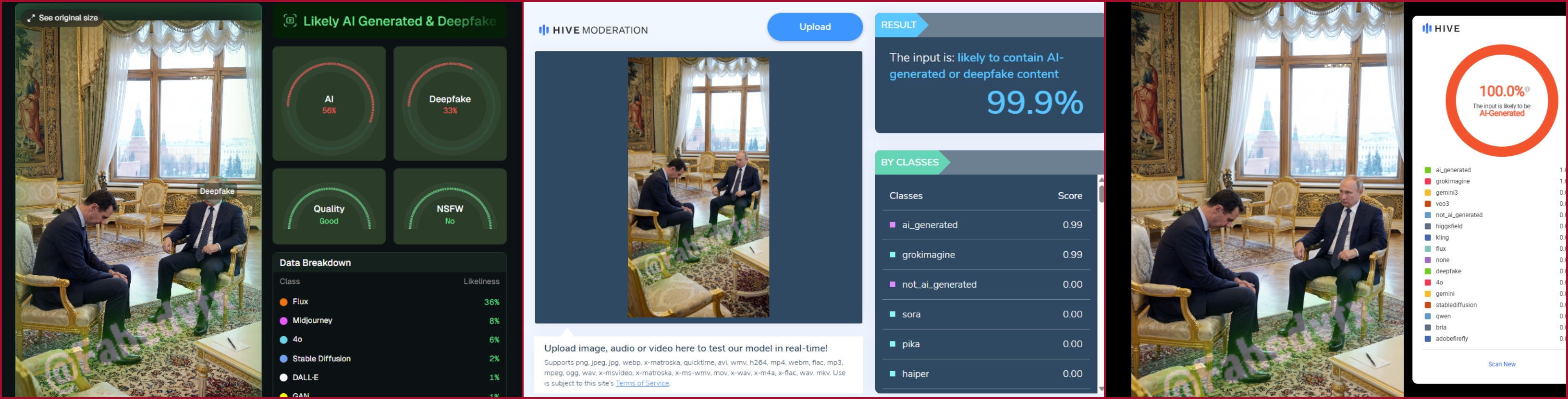 نتيجة فحص الصورة في مواقع متخصصة بكشف التزييف
