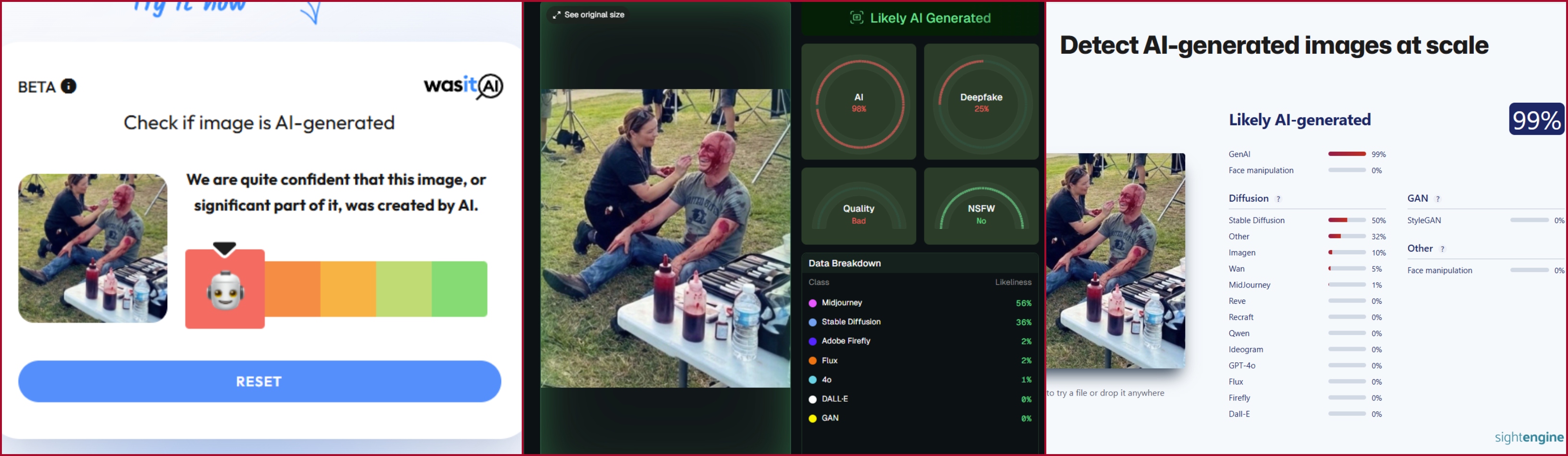 نتيجة فحص الصورة في مواقع متخصصة بكشف التزييف