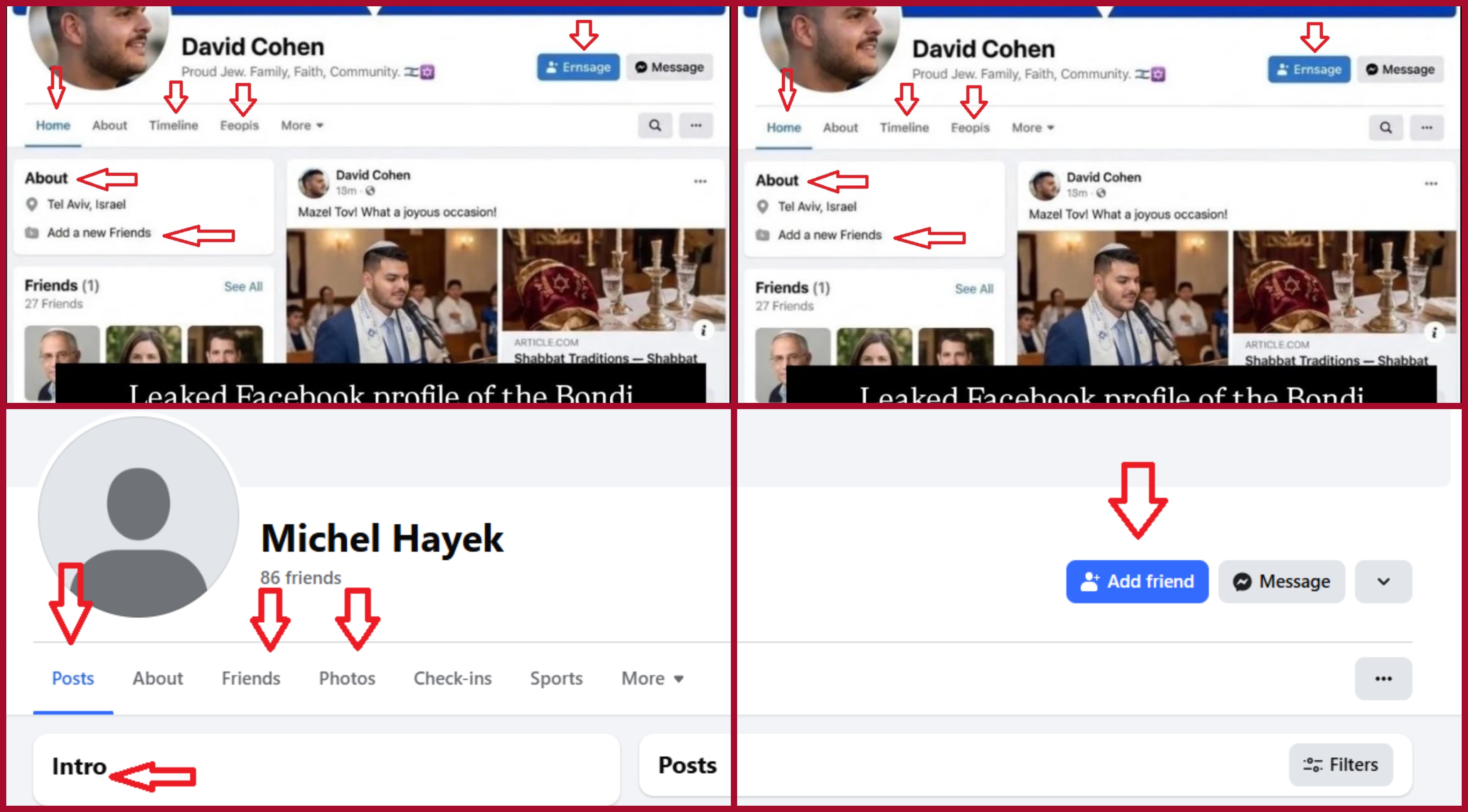 مقارنة بين صفحة اصلية في الفايسبوك (تحت) والصفحة المتناقلة (فوق)