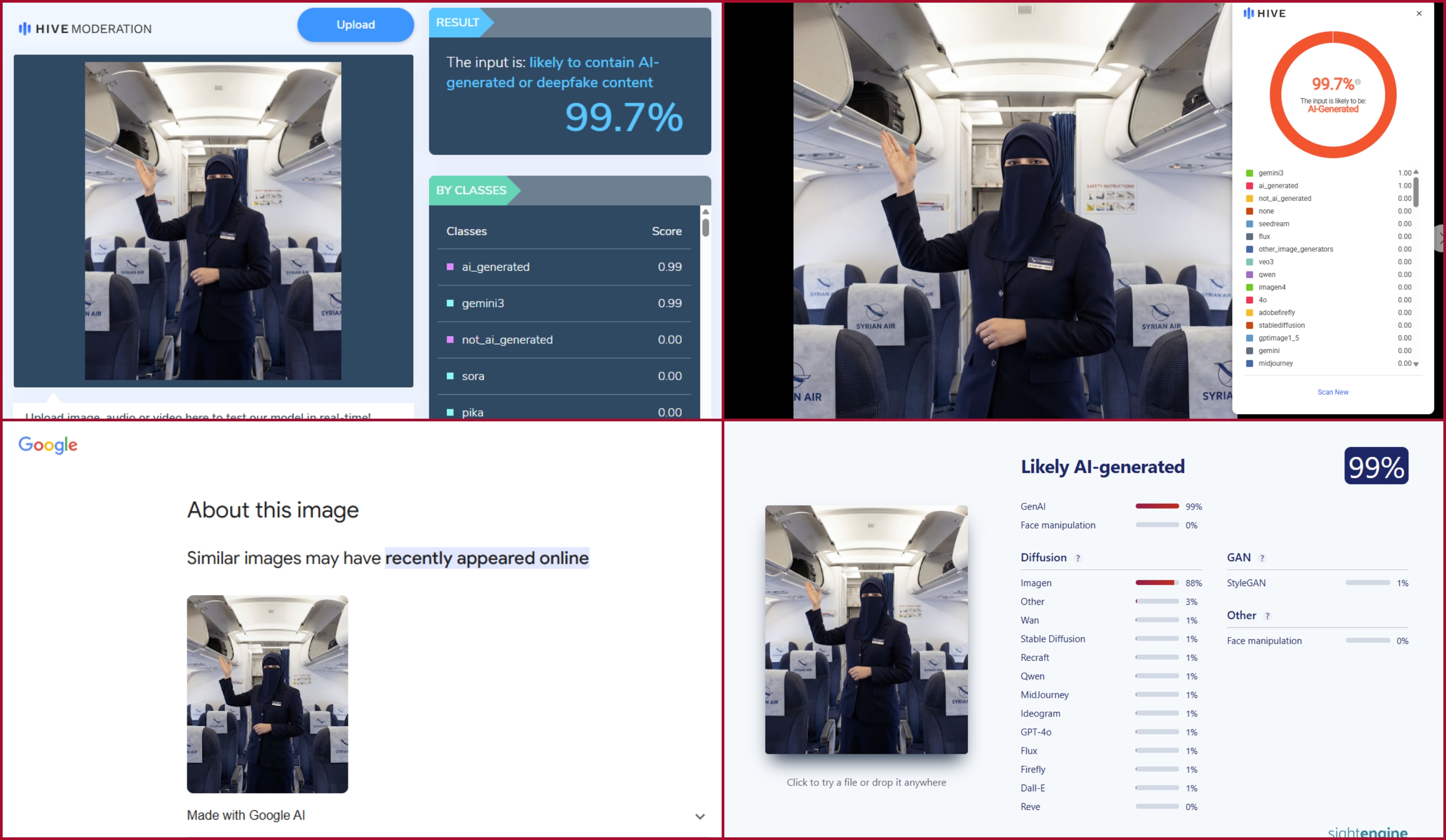 نتيجة فحص الصورة في مواقع متخصصة بكشف التزييف