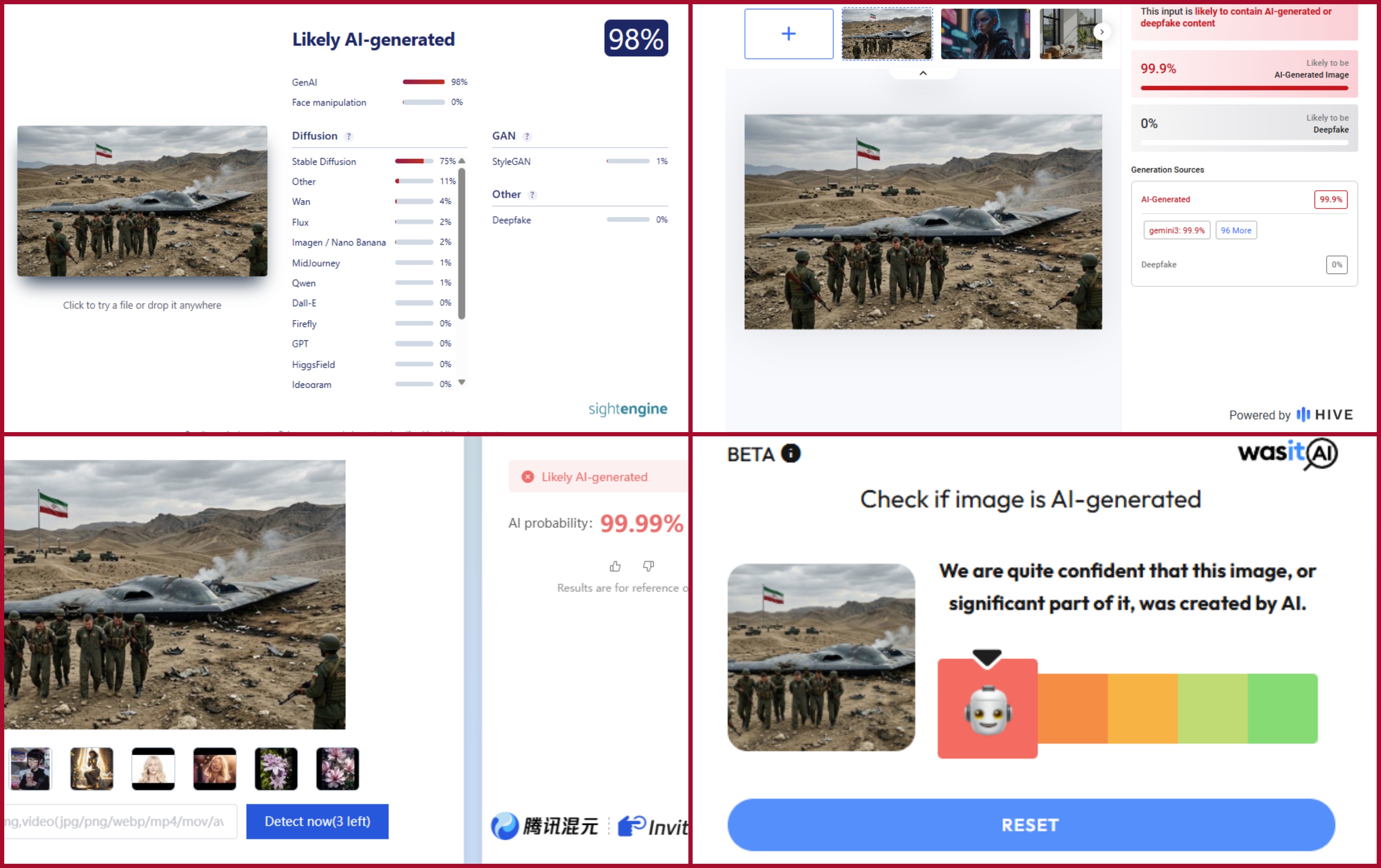 نتيجة فحص الصورة في مواقع متخصصة بكشف التزييف