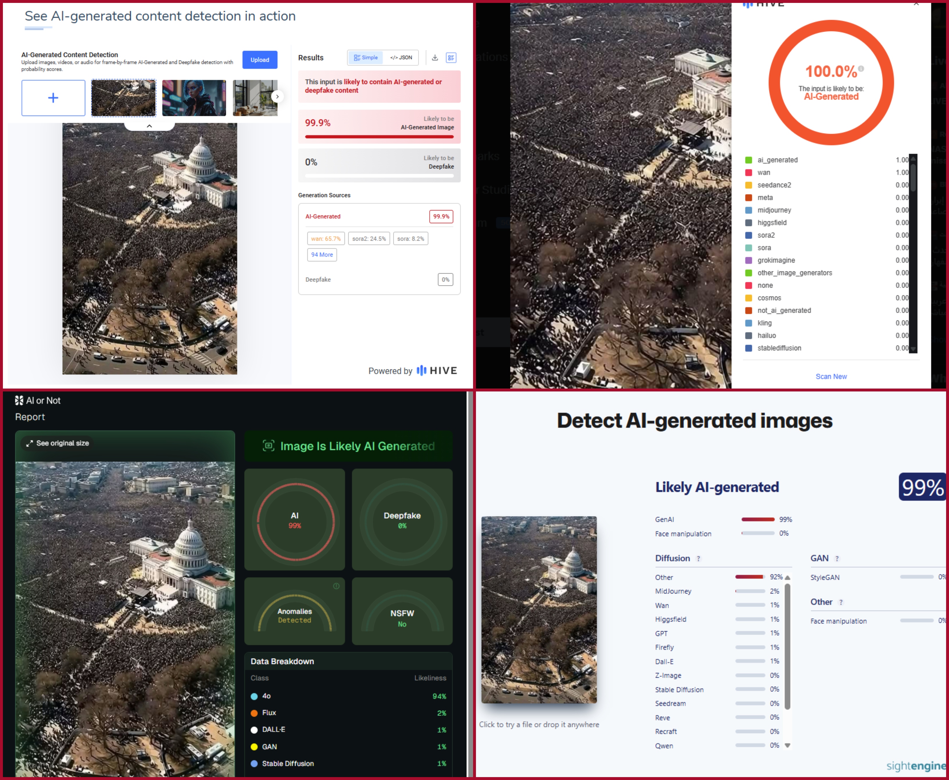 نتيجة فحص الصورة في مواقع متخصصة بكشف التزييف