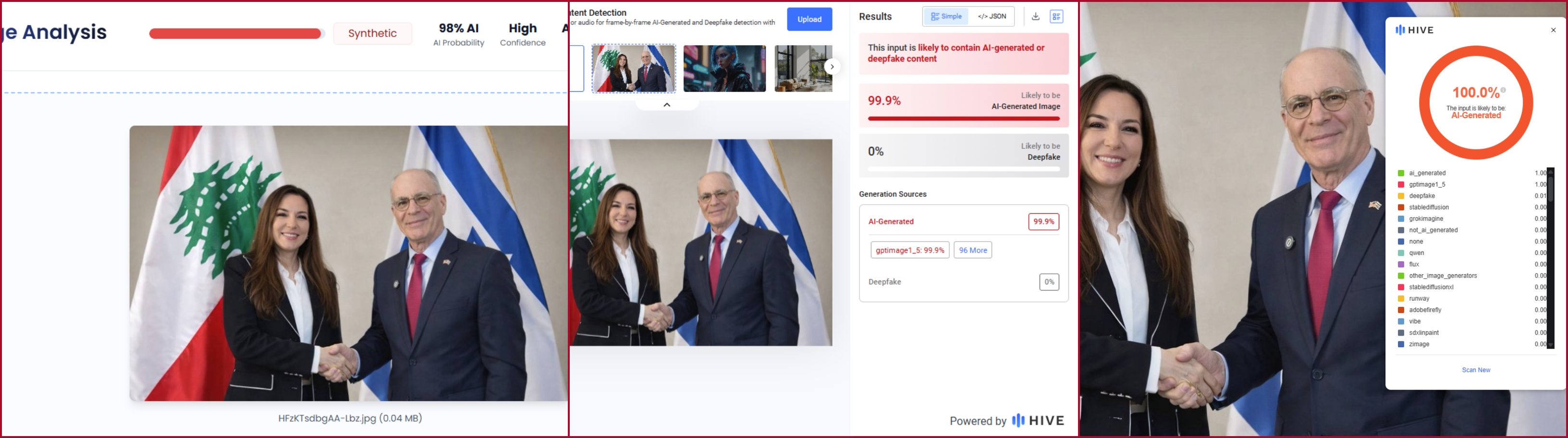 نتيجة فحص الصورة في مواقع متخصصة بكشف التزييف
