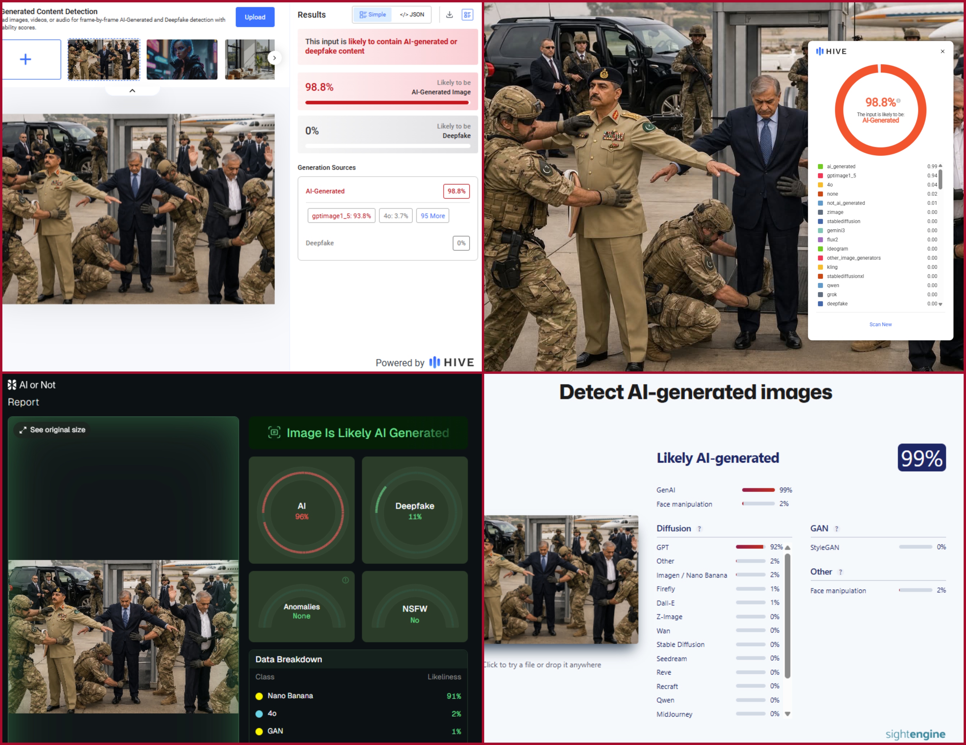 نتيجة فحص الصورة في مواقع متخصصة بكشف التزييف