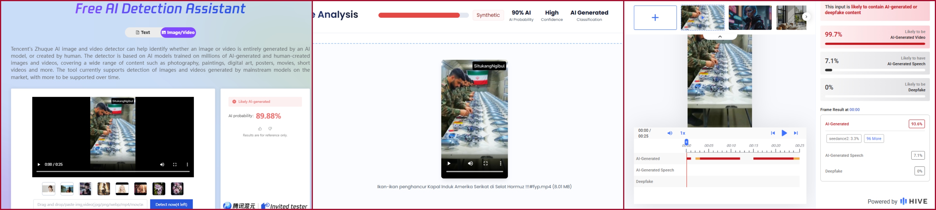 نتيجة فحص الفيديو في مواقع متخصصة بكشف التزييف