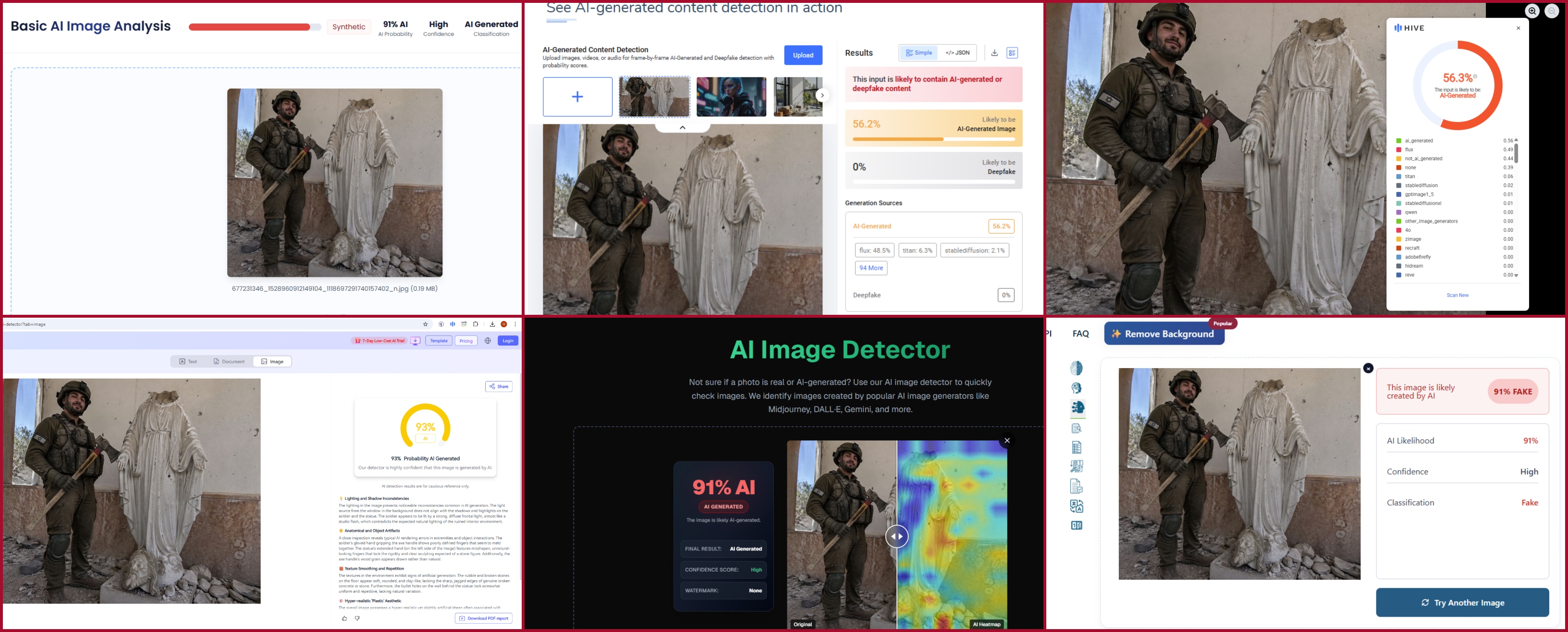نتيجة فحص الصورة في مواقع متخصصة بكشف التزييف
