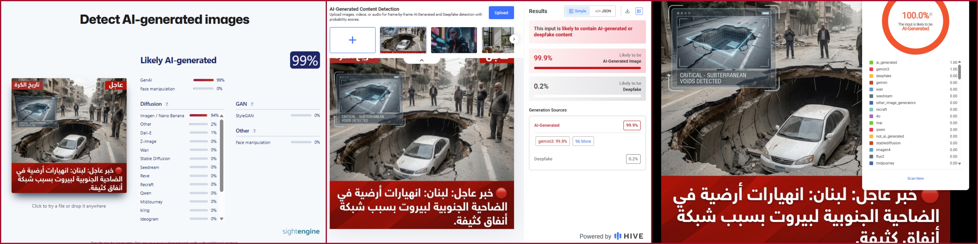 نتيجة فحص الصورة في مواقع متخصصة بكشف التزييف