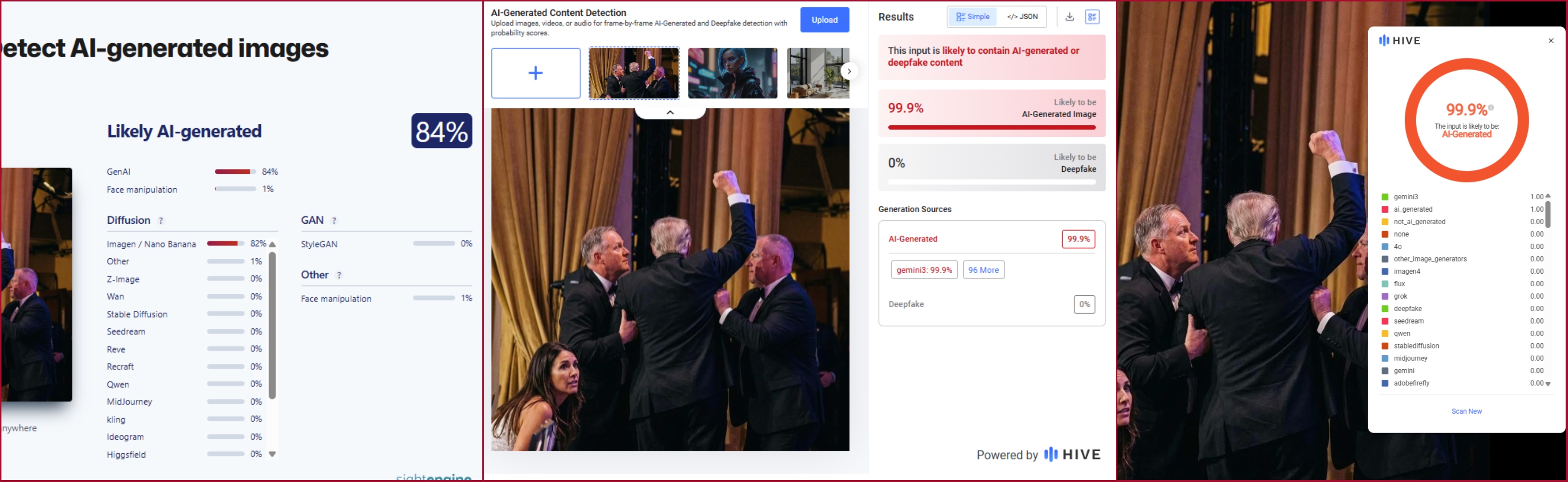 نتيجة فحص الصورة في مواقع متخصصة بكشف التزييف
