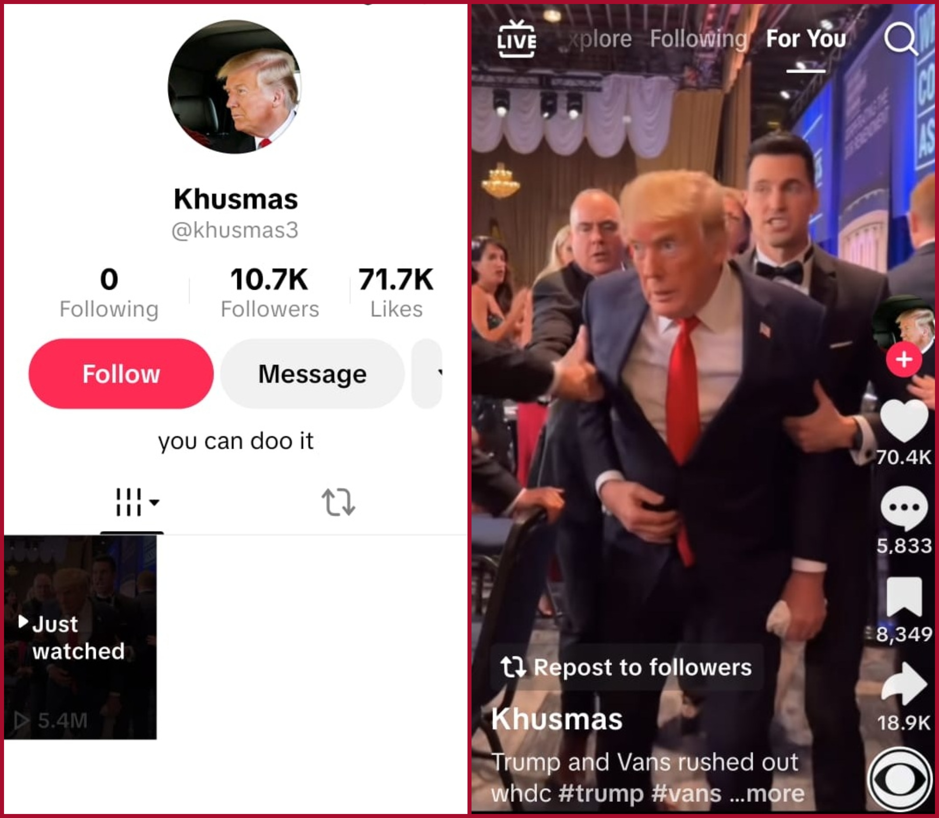 لقطتان توثقان نشر حساب khusmas3@ للفيديو قبل حذفه