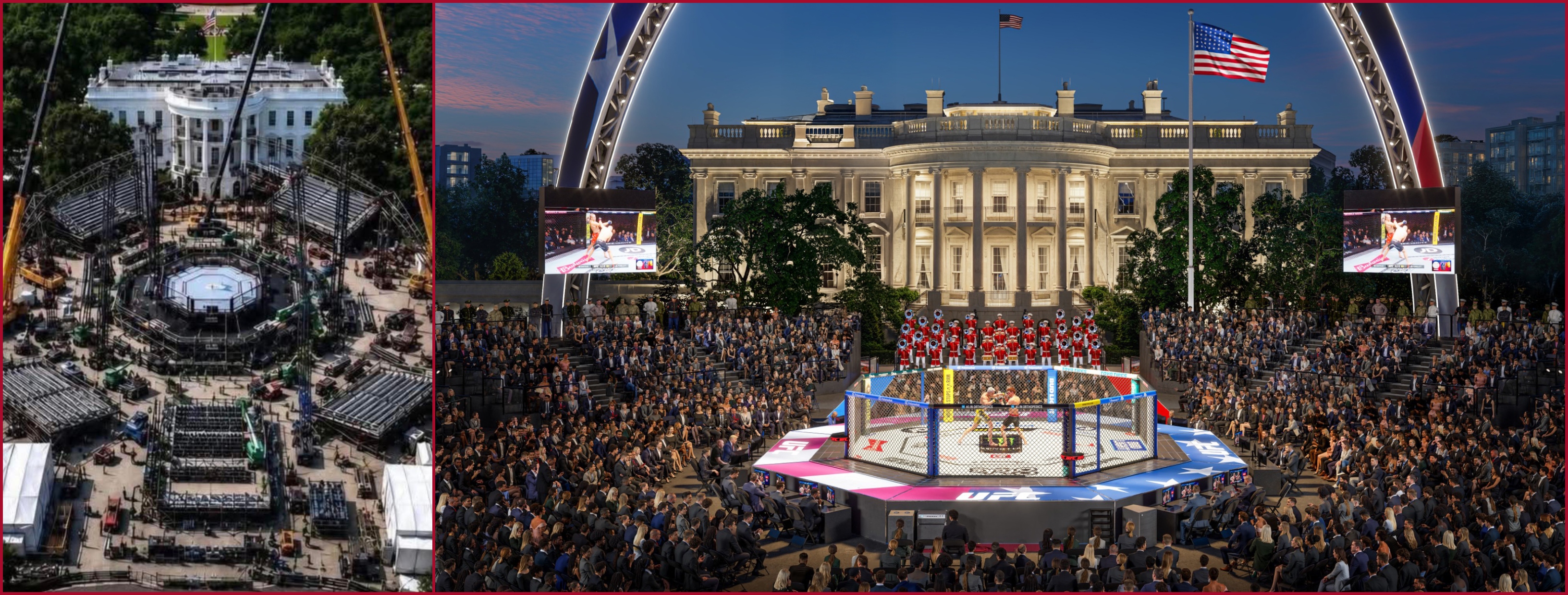 مقارنة بين التصميم الذي وزعه UFC (الى اليمين) والصورة المتناقلة (الى اليسار)