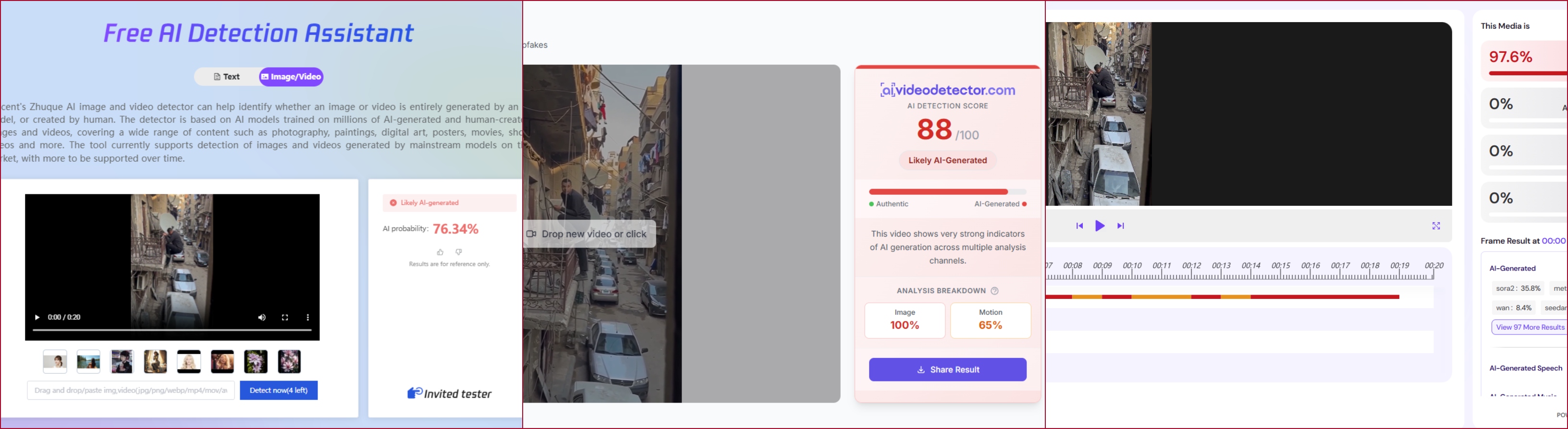 نتيجة فحص الفيديو في مواقع متخصصة بكشف التزييف