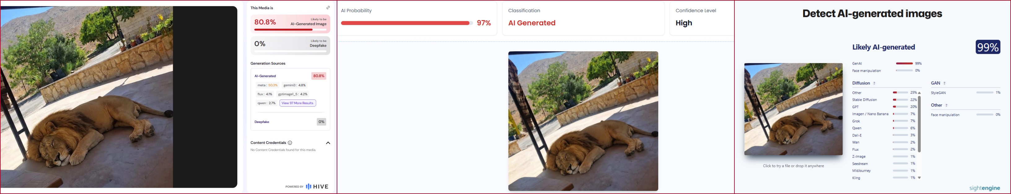 نتيجة فحص الصورة في مواقع متخصصة بكشف التزييف