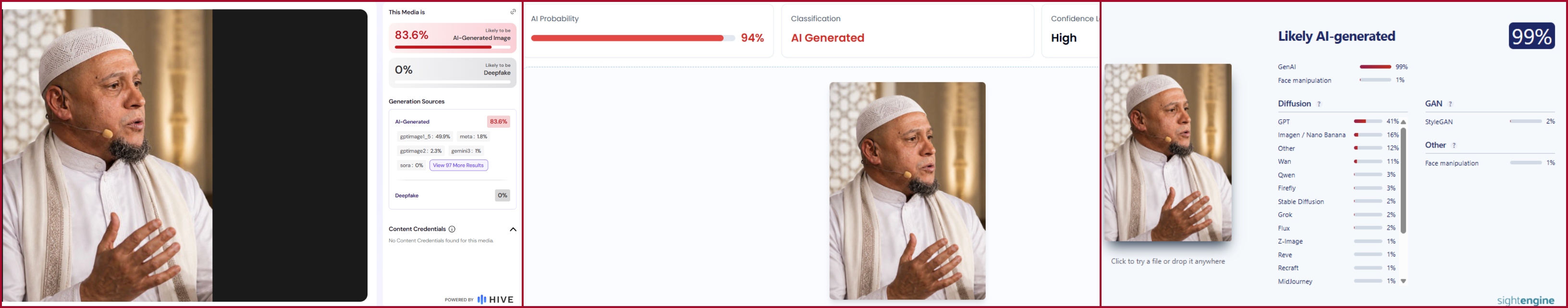نتيجة فحص الصورة في مواقع متخصصة بكشف التزييف
