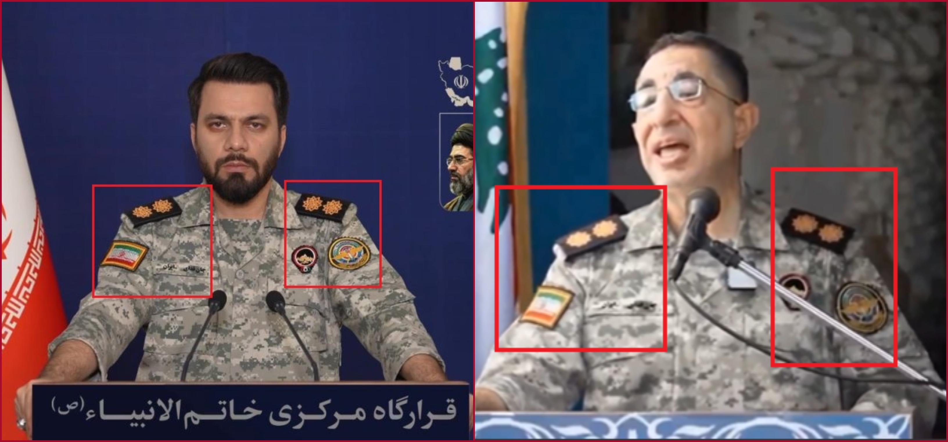 مقارنة بين البدلة التي أُلبس الحاج حسن في الفيديو (الى اليمين) وبدلة ذو الفقاري (الى اليسار)