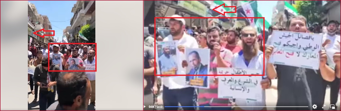 مقارنة بين لقطة من الفيديو المتداول (الى اليسار)، ولقطة من فيديو