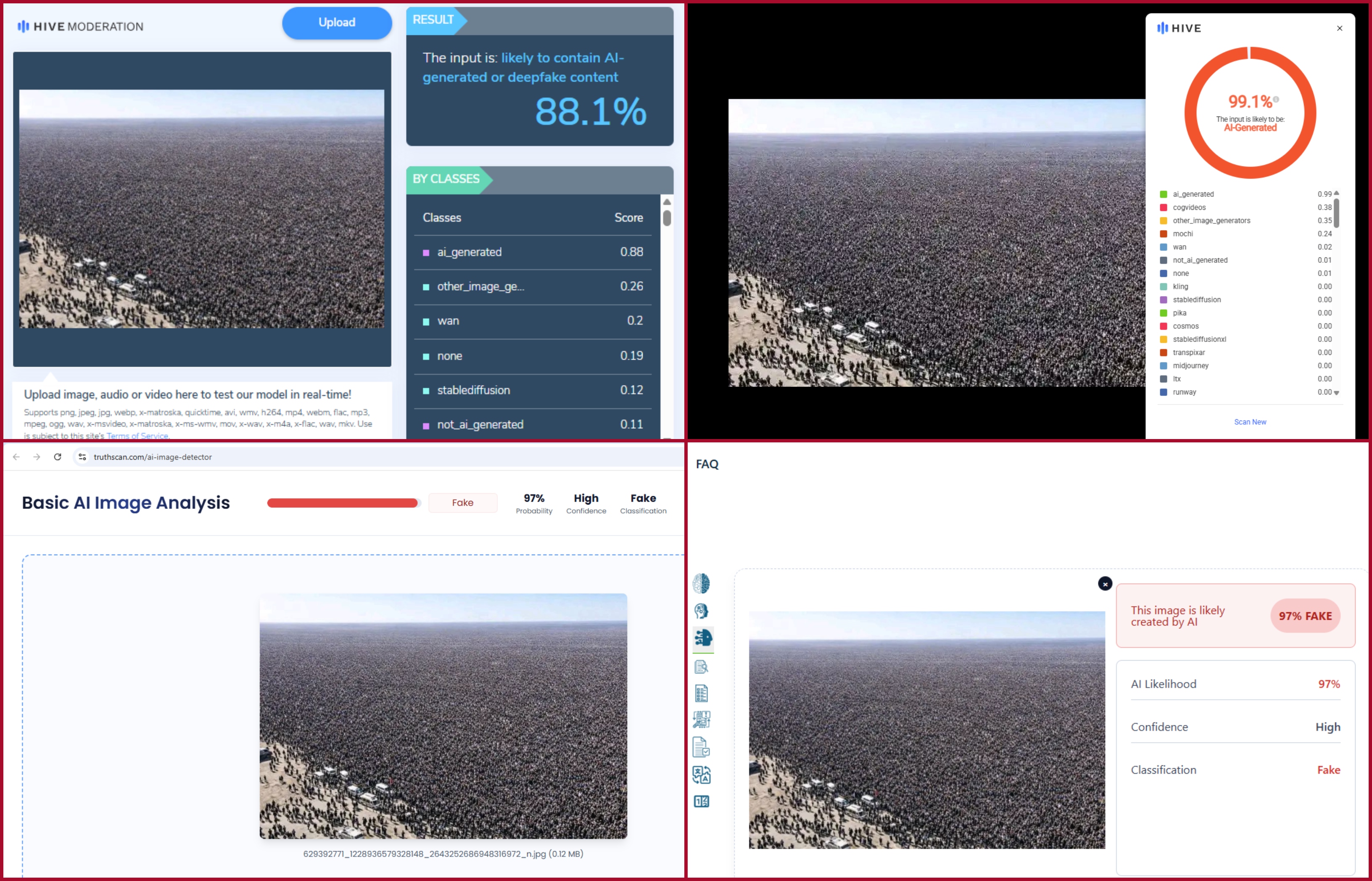 نتيجة فحص الصورة في مواقع متخصصة بكشف التزييف