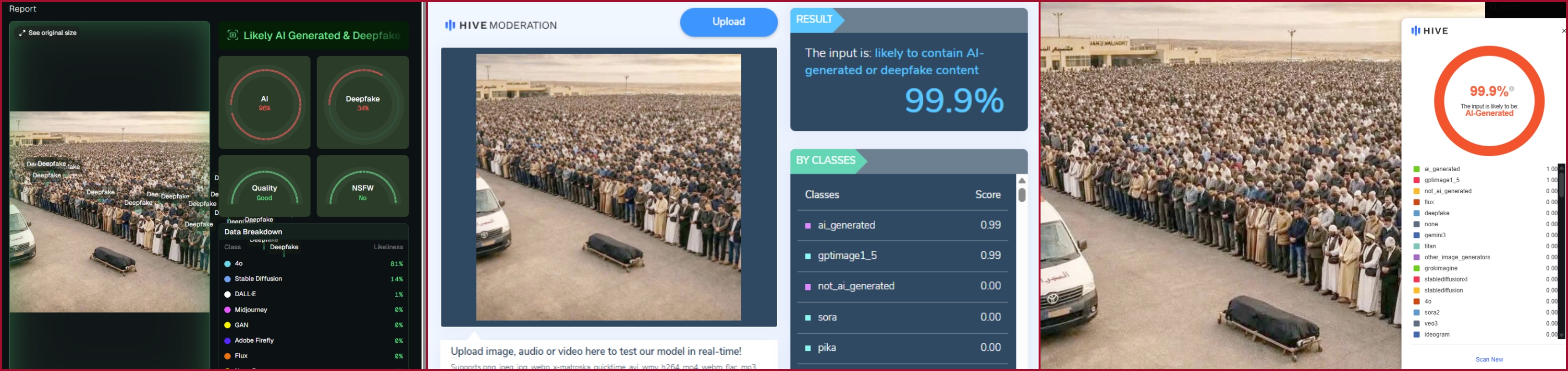 نتيجة فحص الصورة في مواقع متخصصة بكشف التزييف