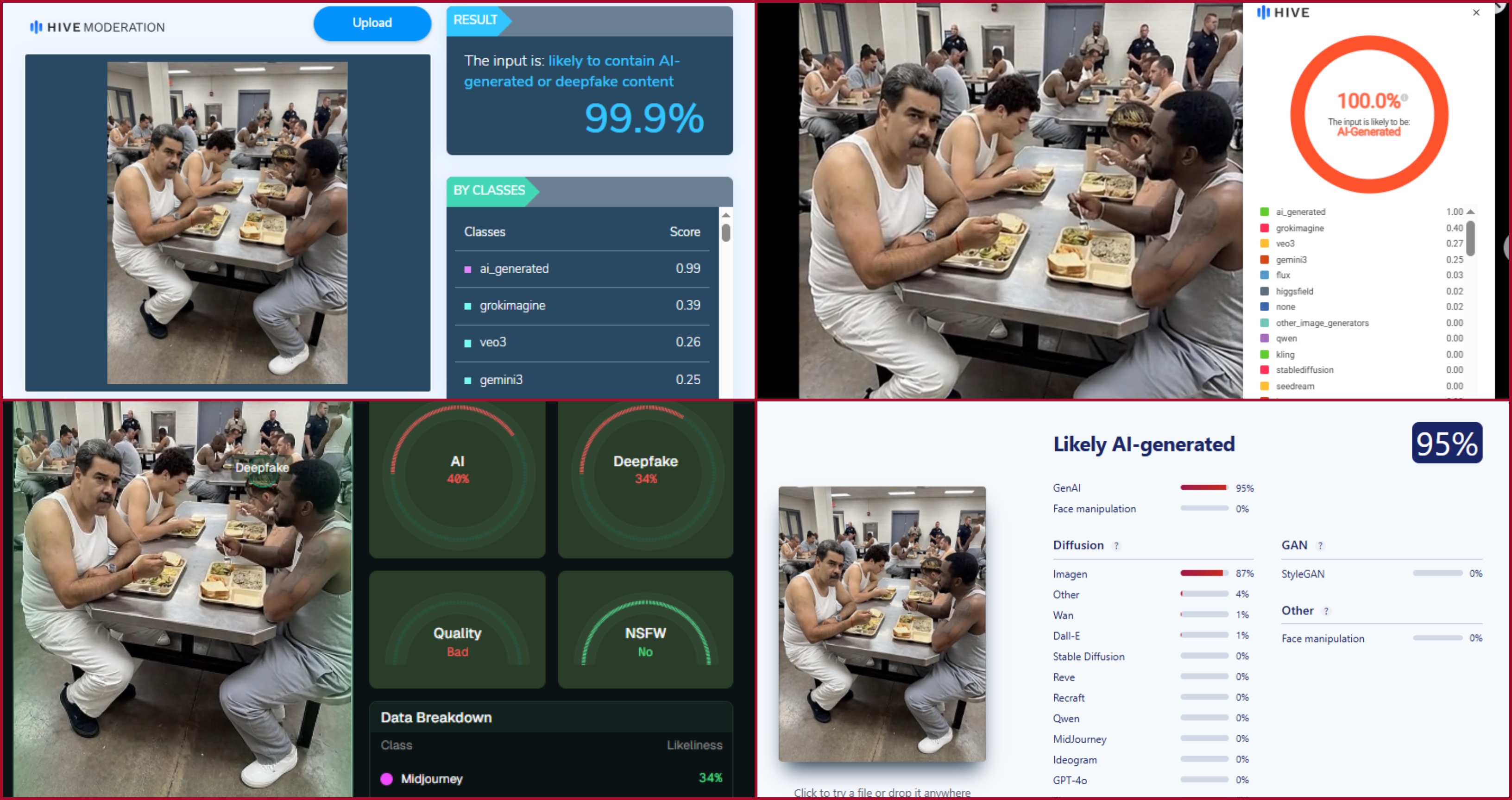 نتيجة فحص الصورة في مواقع متخصصة بكشف التزييف