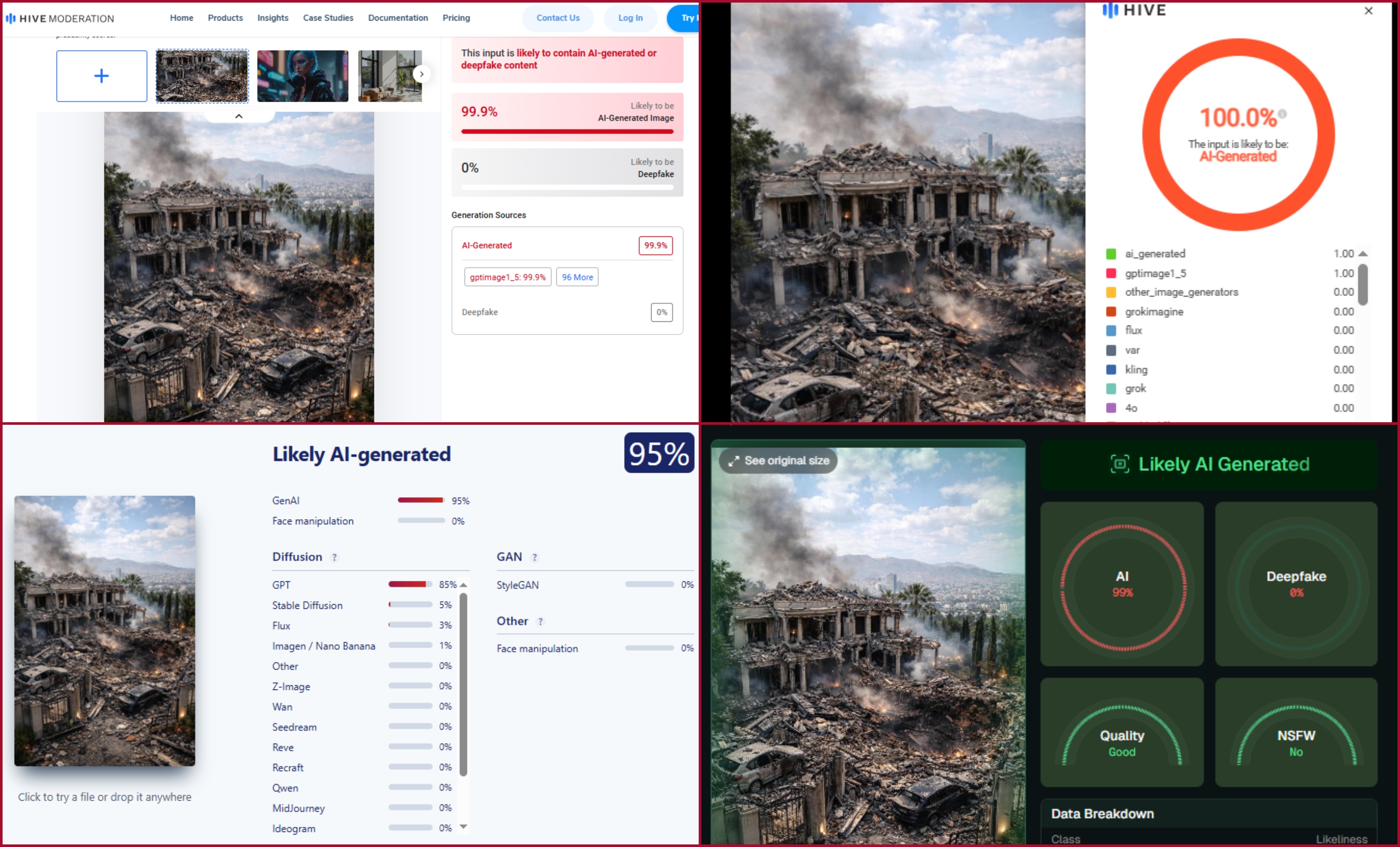 نتيجة فحص الصورة في مواقع متخصصة بكشف التزييف