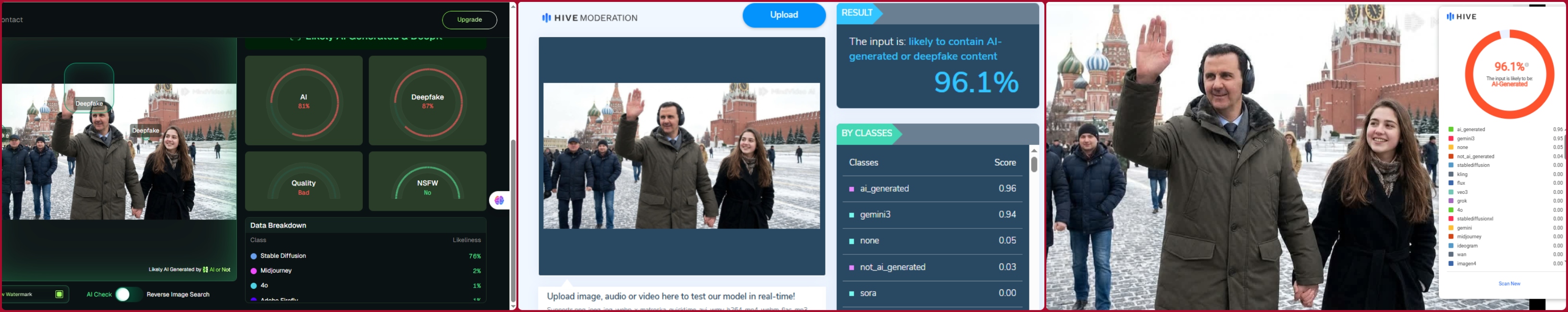 نتيجة فحص الصورة في مواقع متخصصة بكشف التزييف