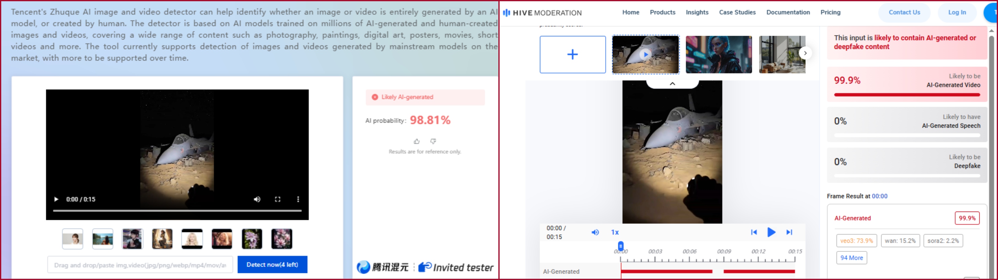 نتيجة فحص الفيديو في مواقع متخصصة بكشف التزييف