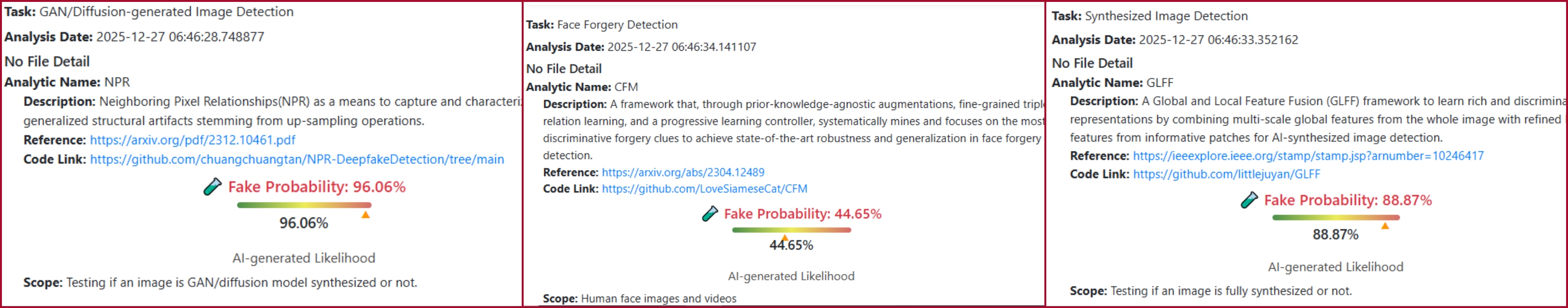 نتيجة فحص الصورة بواسطة برنامج DeepFake-O-Meter